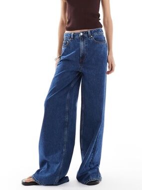 Asos Design NWOT Tall High Waist Wide Leg Jeans Midwash Blue Women's 28 x 36